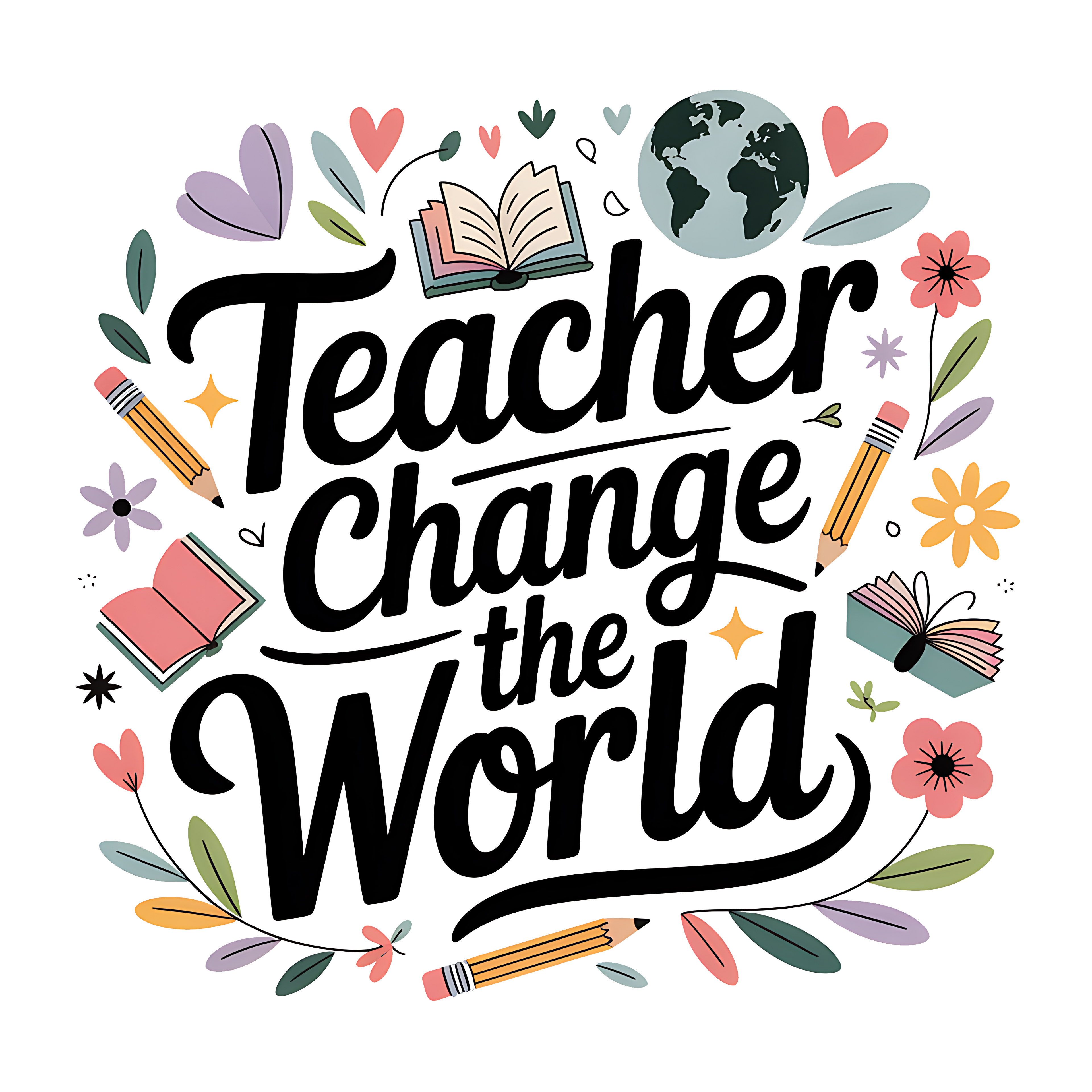 Teacher Change The World (Floral) DTF Print
