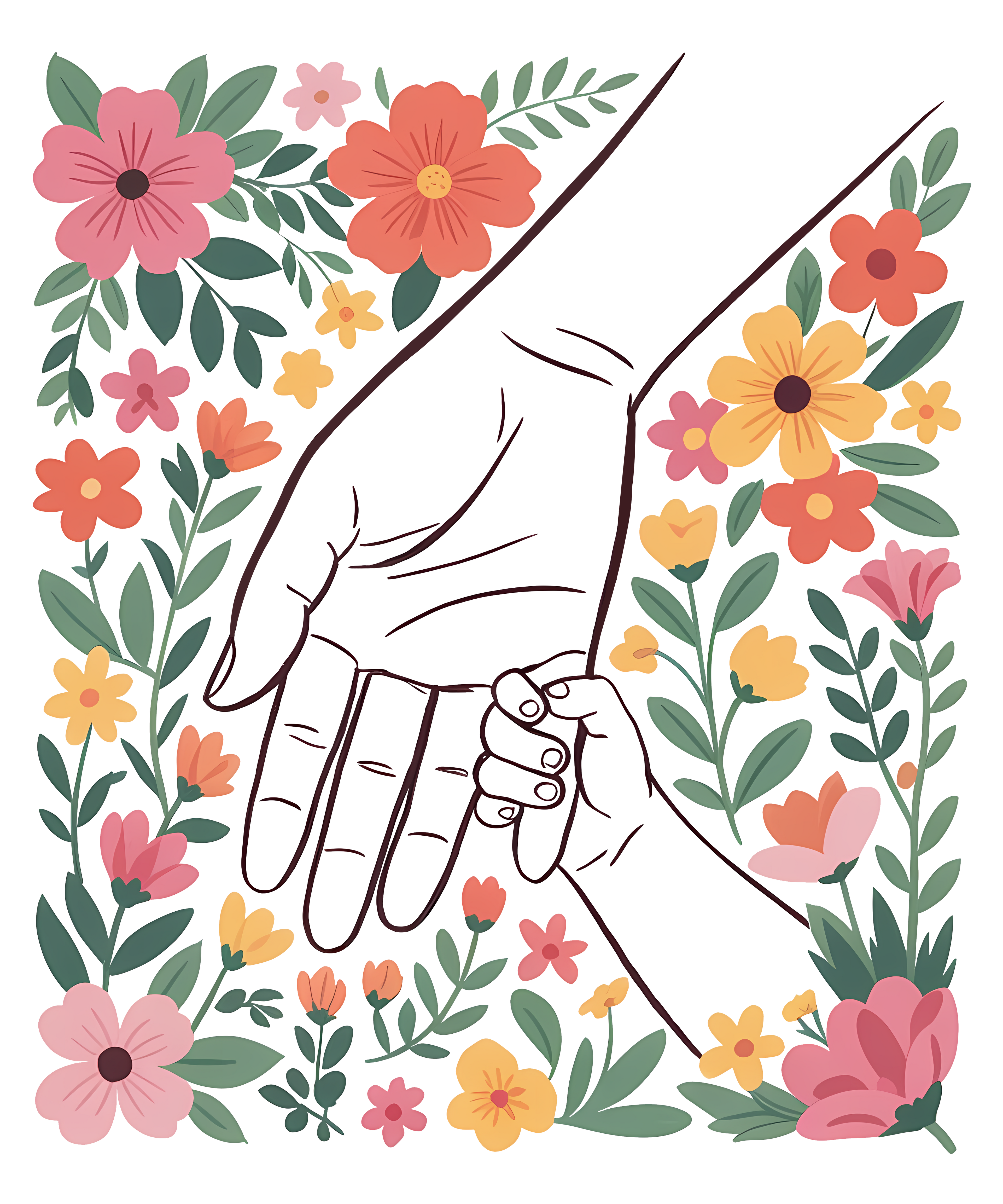 Family Hands & Flowers DTF Print