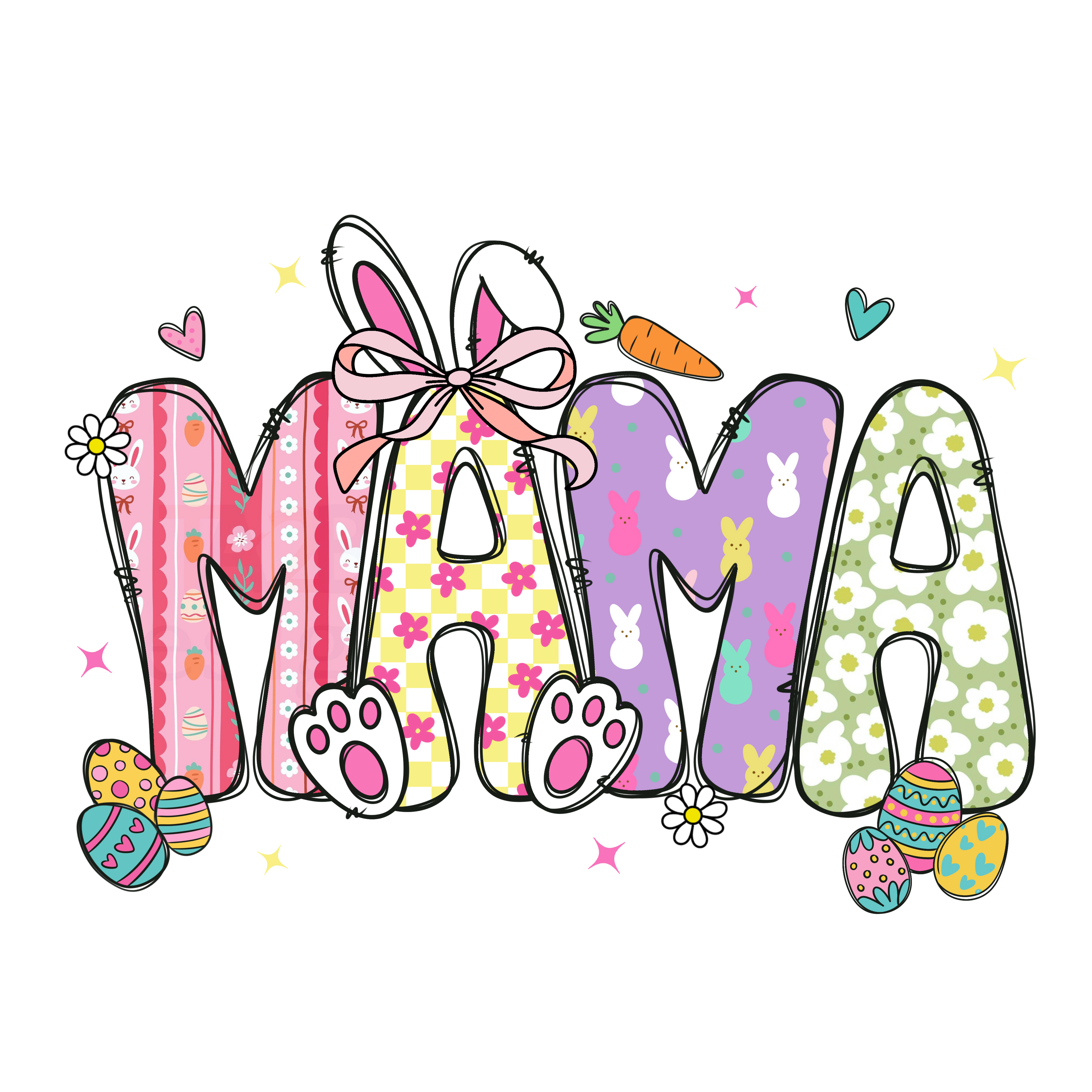 Mama Bunny Spring Floral DTF Print