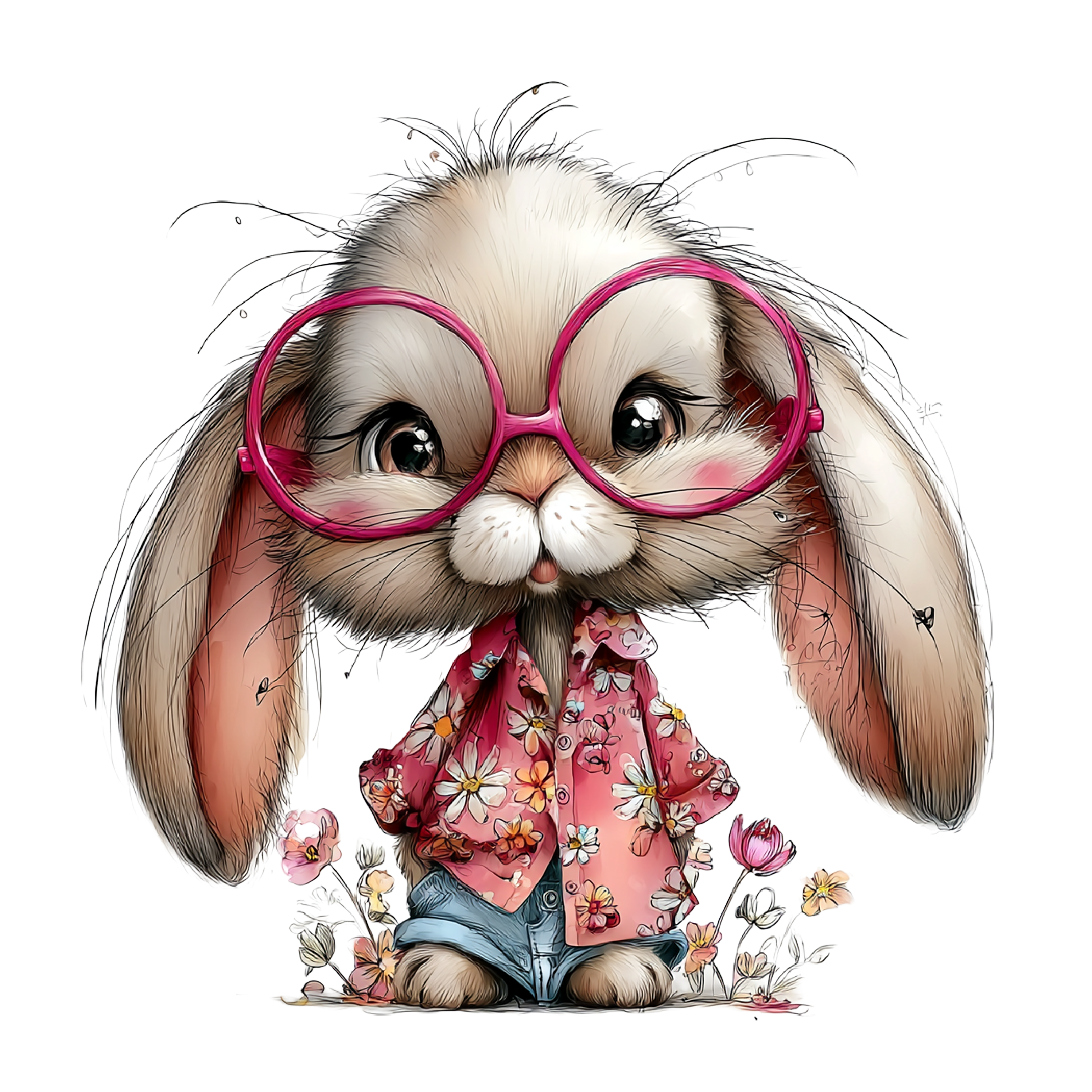 Whimsical Summer Bunny DTF Print
