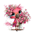Whimsical Summer Pink Bird DTF Print