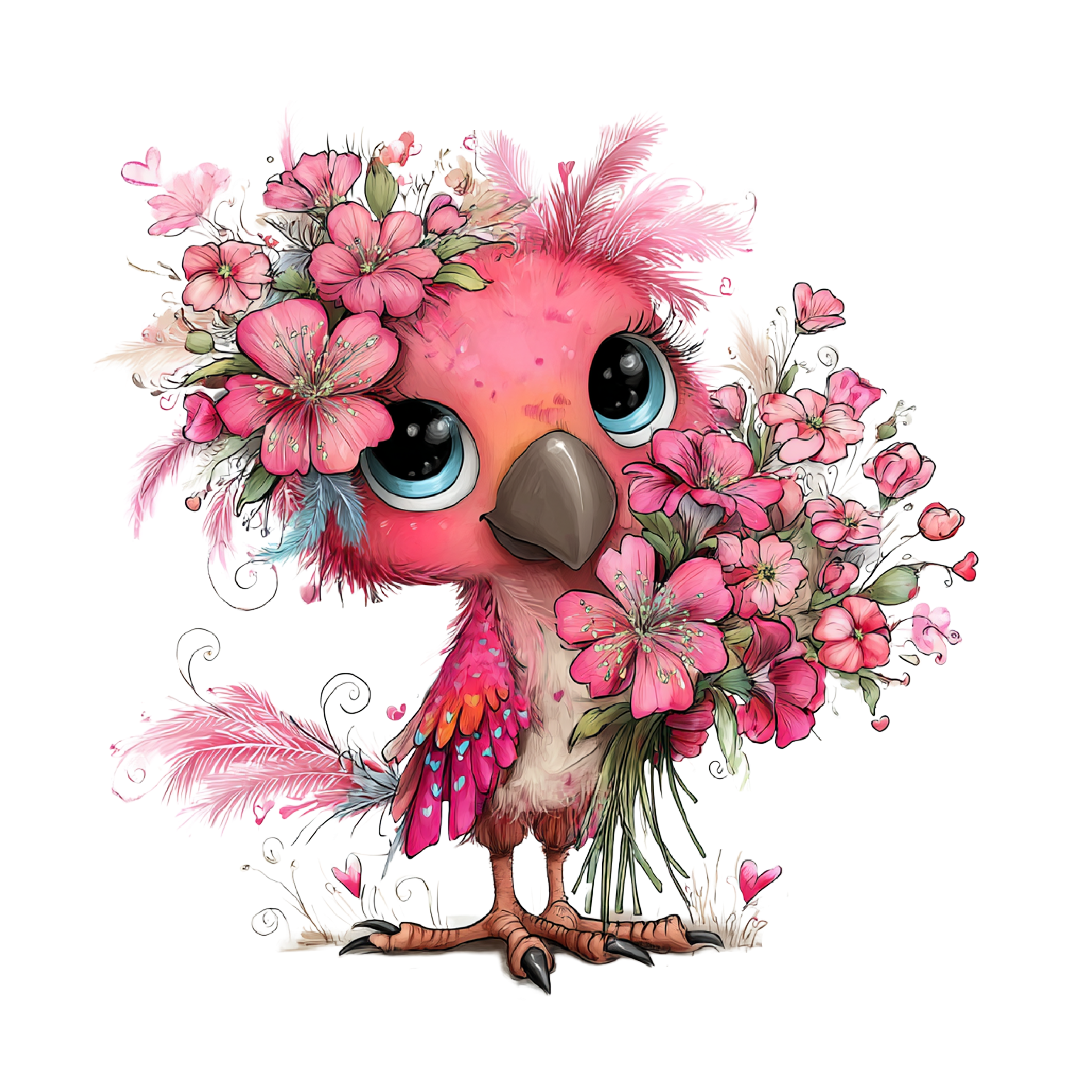 Whimsical Summer Pink Bird DTF Print