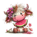 Whimsical Summer Highland Cow DTF Print