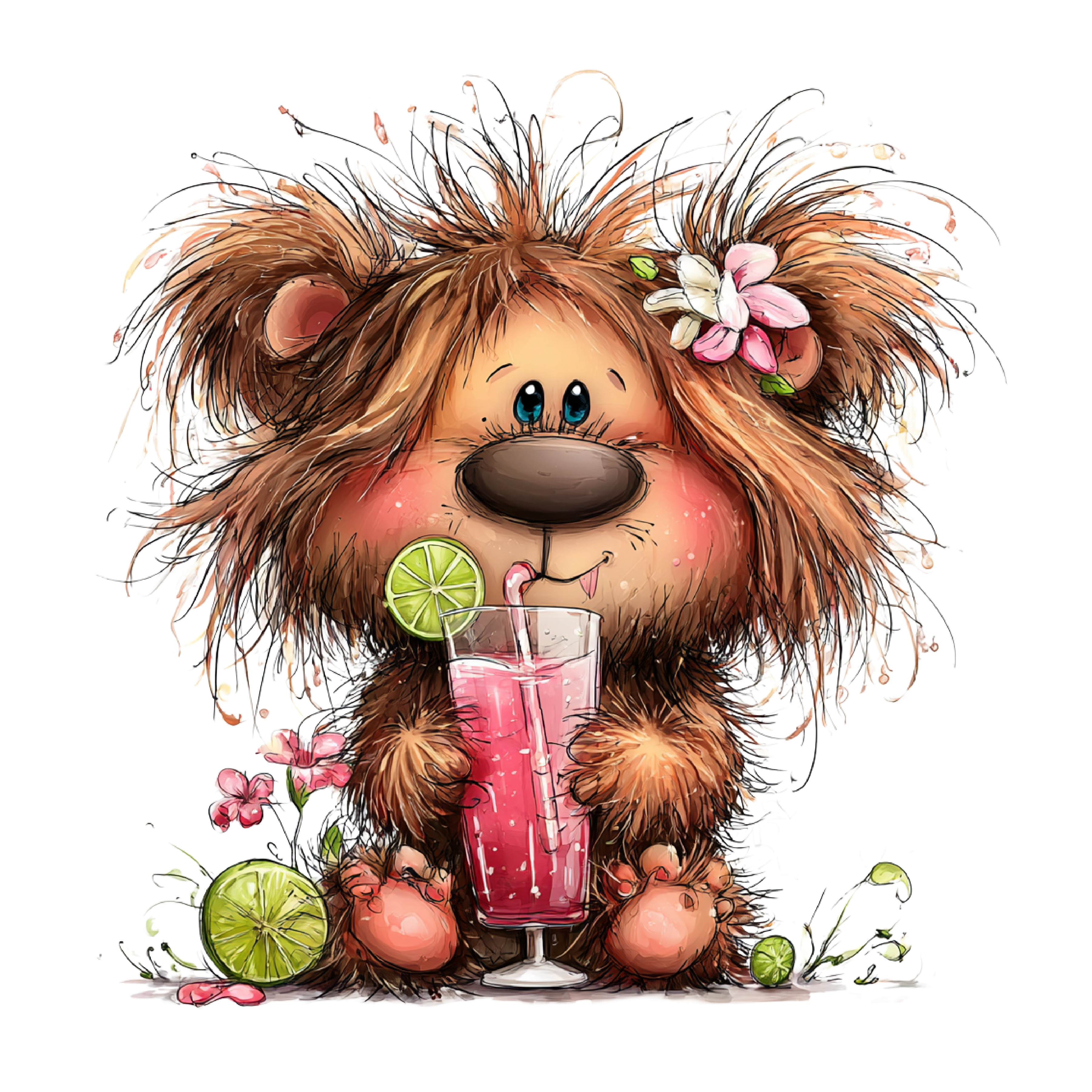 Whimsical Summer Fluffy Bear DTF Print