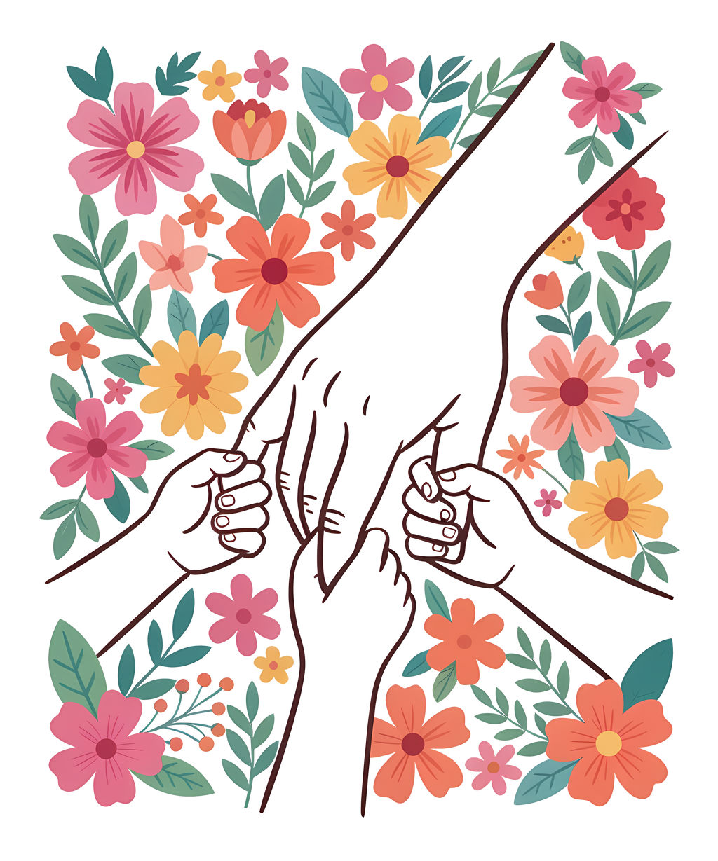 Family Love Hands & Flowers DTF Print