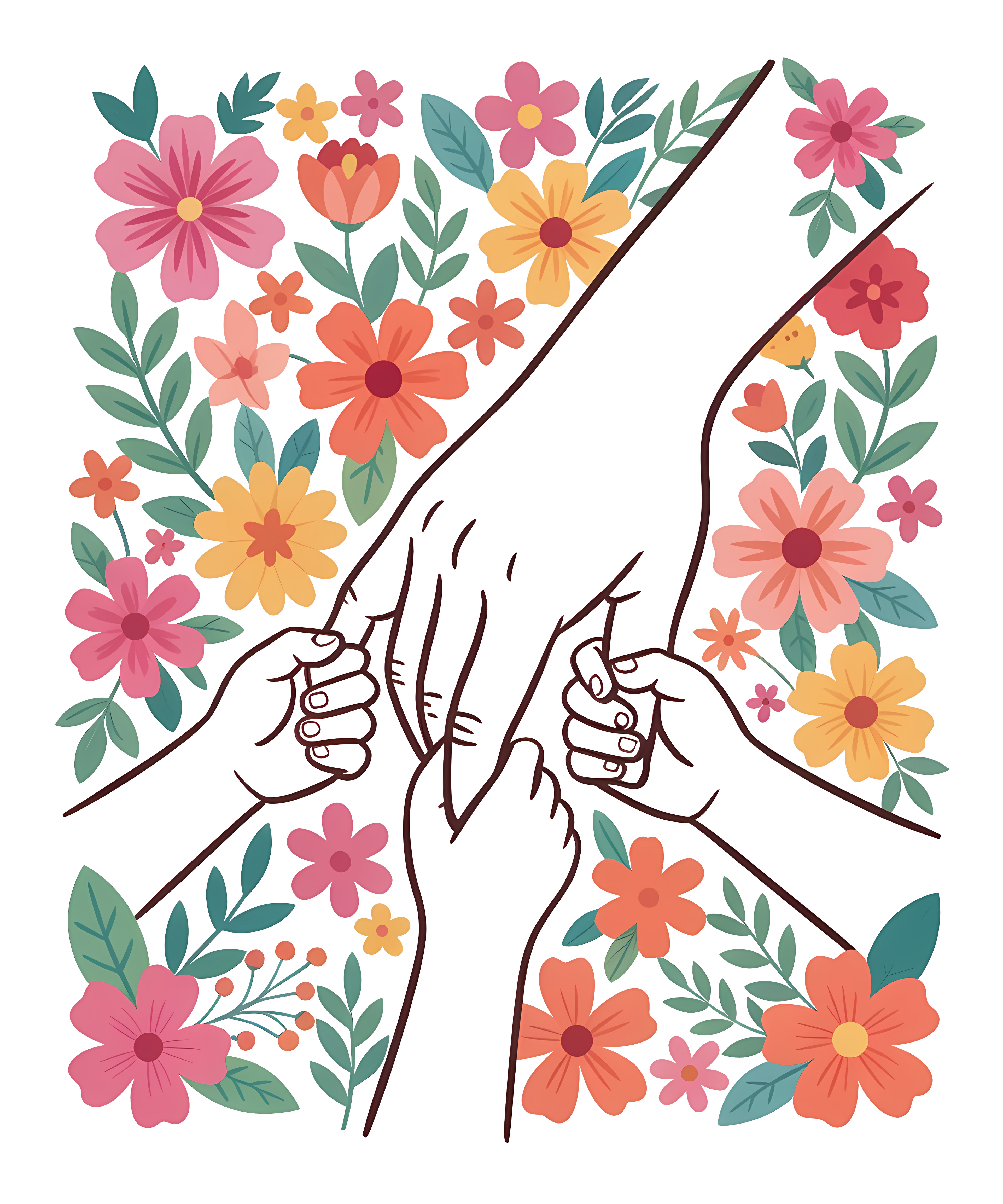 Family Love Hands & Flowers DTF Print